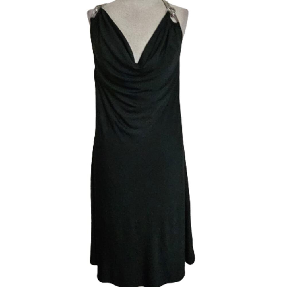 Essentials by Milano Black Cocktail Dress with Silver Rope Detail Size Large